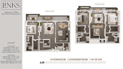Floor plan for 3 beds, 3.5 baths, 2212 sqft